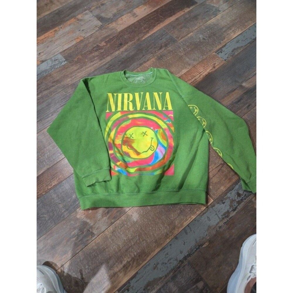Urban Outfitters Nirvana O/S Sweatshirt S/M Smile Pullover Womens B16 blk poly